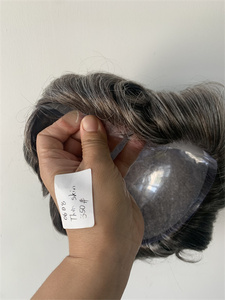 <span class=keywords><strong>LUFA</strong></span> 25mm 350 Agregar tupé de pelo gris para hombre y hombre Tupé Piel delgada Cabello humano Curley - Product Image 4