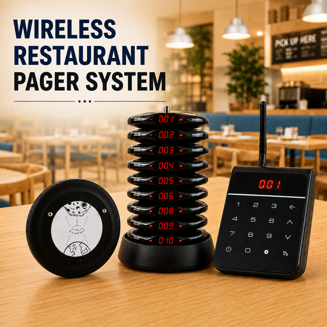 Wireless Restaurant Pager System 500M Range 998 Pagers Calling System with Touch Keypad Vibration Buzzer Flash for Food Court
