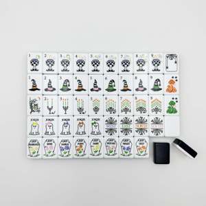Juego de Mahjong Americano de Halloween con Fichas Negras, Sombrero de <span class=keywords><strong>Bruja</strong></span>, Caldero, Candelabro, Telaraña, Lápida, Joker, en Acrílico - Product Image 2