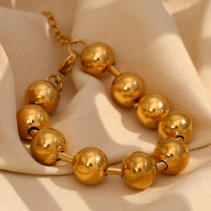 18K Gold Stainless Steel Plated <strong>Large</strong> Retro Personality <strong>Bead</strong> <strong>Bracelet</strong> Fast Fading Allergy Proof Hip Fashion Chain Link <strong>Bracelets</strong> - Product Image 5