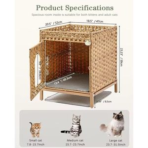<b>Cat</b> Litter <b>Box</b> Enclosure X-Large Hand-Woven With Metal Stand Square Rattan Color Easy To Clean Including Rubber Mat - Product Image 2