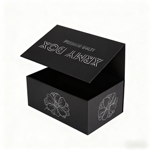 กล่องของขวัญพับได้สีดำแบบแข็งพร้อมฝาปิดแม่เหล็ก  ขนาดใหญ่ พิมพ์โลโก้แบบพรีเมียมสั่งทำพิเศษ  วัสดุกระดาษแข็งเคลือบด้าน - Product Image 3