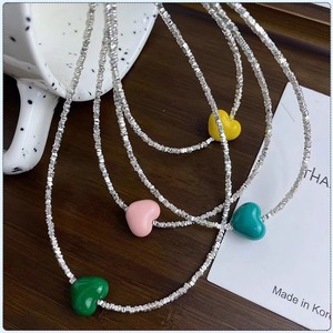 S925 Silver Heart Beaded <b>Necklace</b> Bracelet <b>Candy</b> Color Epoxy Charm Unisex Gift Jewelry - Product Image 1