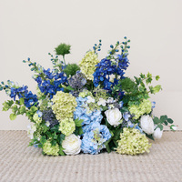 Chemin de table rustique pour mariage, 60 cm, en fleurs artificielles vert sauge, rangée de fleurs blanches et bleues pour allée de mariage