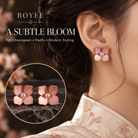 Nouvelles boucles d'oreilles clous rétro BOYEE SR-36 faites à la main en soie, motif floral, pour femme, bijoux d'oreille floraux élégants haut de gamme, Patrimoine Culturel Immatériel