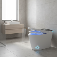WC intelligent avec bidet en céramique, monobloc, à poser au sol, chasse d'eau automatique par siphon, siège chauffant, capteur de pied, affichage LED, télécommande