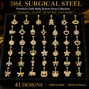 CRYSPURE Anneaux de nombril en acier chirurgical 316L plaqué or 18 carats, motifs cœur, papillon, nœud, avec zircon, bijoux de corps pour piercing de nombril, vente en gros - Product Image 1