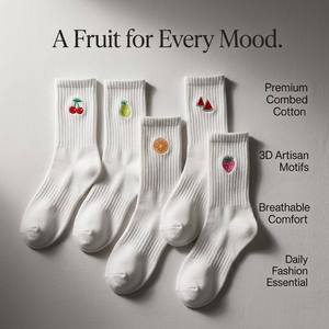 Calcetines Blancos Deportivos para <span class=keywords><strong>Mujer</strong></span> con Logotipo Personalizado al por Mayor, Calcetines de Algodón con Bordado de Frutas, Estilo Kawaii, Deportivo, Harajuku, Universitario - Product Image 6