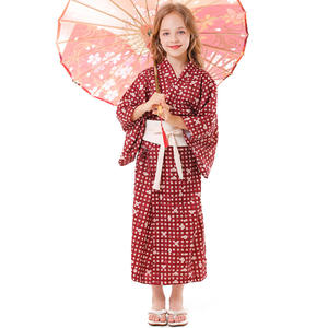 Ropa japonesa de primavera Kimono Yukata hija ropa a juego traje de niño cárdigan con estampado a cuadros bata con cinturón Obi - Product Image 1