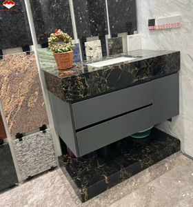 Mueble de Baño Moderno con Doble Lavabo, de Mármol Negro Portoro Pulido, Resistente al Agua, con Vetas Doradas, para Interiores - Product Image 2