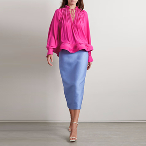 Moda Casual bastante suelta con volantes reunidos gasa <span class=keywords><strong>blanca</strong></span> Tops camisas de diseñador para mujeres elegantes blusas de marca de lujo para mujeres - Product Image 4