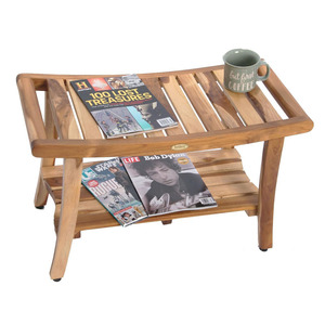 Tabouret de salle de bain en teck à deux niveaux 77x35x48cm, banc de douche en bois avec rangement pour serviettes pour usage domestique - Product Image 4