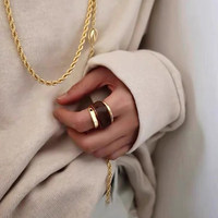 Bague ouverte double couche en laiton plaqué or 18 carats émaillée brun chocolat, bijoux pour femmes, vente en gros, tendance et très demandée