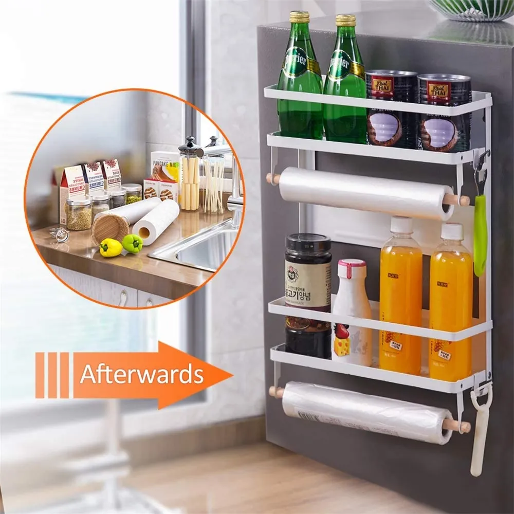 Kitchen Spice Rack Magnetic Fridge Organizer with Carbon Steel Material and Super Magnetic