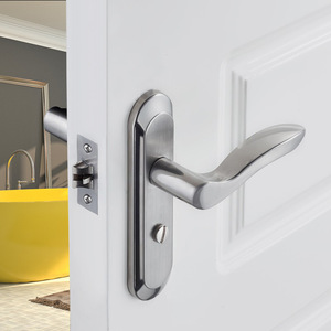 Stainless Steel Lever Lock Keyless Single Tongue Bathroom Door Lock 110-125mm Fit For Wooden Door Contemporary Design - Product Image 1