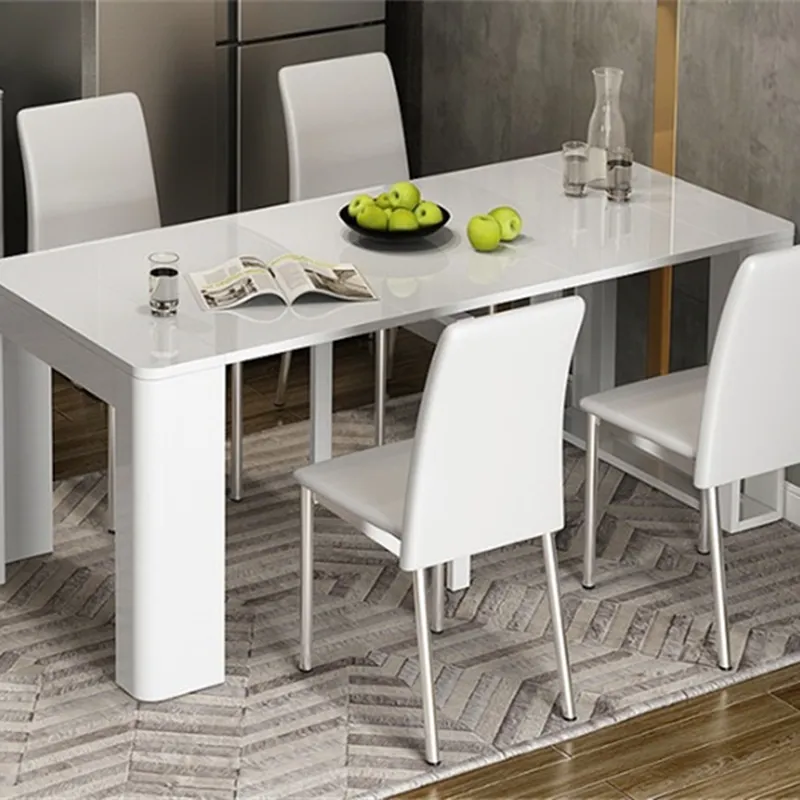 Mesa de jantar expansível de madeira branco alto brilho para uso múltiplo