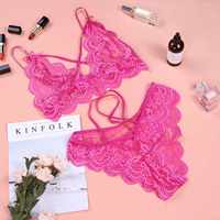Ensemble de lingerie sexy pour femmes, soutien-gorge et culotte en dentelle, sous-vêtements, vêtements de nuit, pyjama, ensemble exotique