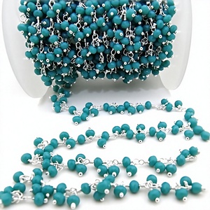 Dark Amazonite Rondelle Faceted Beaded Dangling Thick Chain 3-4mm Hydro Quartz <b>Rosary</b> chain - Product Image 1