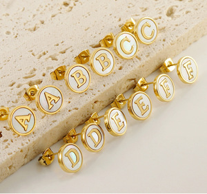 <strong>Earrings</strong> <strong>Men</strong> 26 Initial Letter Shell <strong>Stud</strong> 18K Gold Stainless Steel Women Stainless Steel Fashion Jewelry <strong>Earrings</strong> for Gift - Product Image 1