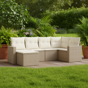 Ensemble de canapés de jardin en rotin beige avec accoudoirs réglables, mobilier d'extérieur contemporain 6 places - Product Image 2