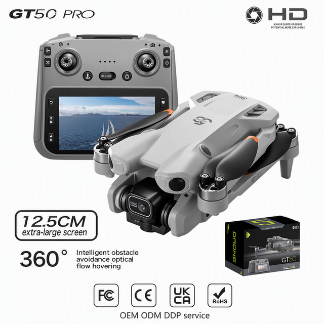 New Model GT50 Plastic Drone HD Dual Camera 3D Flip Obstacle Avoidance Brushless Aerial Photography Mini Toy Screen Remote