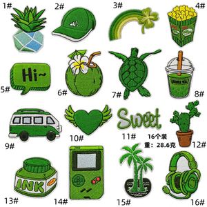 New Iron on Embroidery Green Series Cap Bus Pineapple Heart Coco Tree Patch for Decoration Gift - Product Image 1