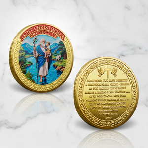 Pièce commémorative souvenir Saint <span class=keywords><strong>Christophe</strong></span> en alliage de zinc plaqué or et argent, estampée et imprimée en UV, pièce métallique 3D - Product Image 1