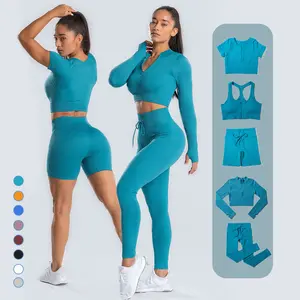 High Quality 5Pcs Ribbed Seamless scrunch butt Sets Activewear Workout leggings Fitness Gym Outfits Women Active Wear Yoga pants