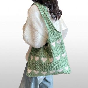 Sac fourre-tout chic bohème en tricot, motif cœurs, sac à main en crochet pour filles - Product Image 1