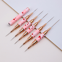 Ensemble de pinceaux à ongles best-seller en gros - 5 pièces, pinceaux à double tête en forme de cœur rose pour le nail art, dessin de lignes
