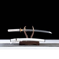 Katana Libellule Blanche de 26 pouces, artisanal, en acier 1065CS, thème Or Blanc, épée de présentation à lame pleine, non affûtée, pièce de collection