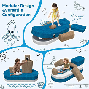 Ensemble de canapé modulaire en blocs de construction pour enfants, 14 pièces, mousse haute résilience, design modulaire pour salon et chambre - Product Image 1