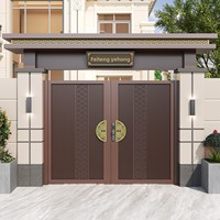 Portail de cour moderne en alliage d'aluminium, à ouverture simple/double, durable, commande manuelle pour maison rurale auto-construite