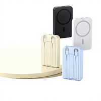 Power Bank Nirkabel Magnetik Plastik Bersertifikasi 3C dengan Kabel Terintegrasi - Kompatibel Mini Pengisian Cepat Portabel