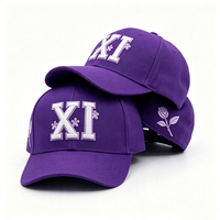 Topi Baseball Hip Hop Harian Outdoor Unisex Vintage Ungu Bordir 3D XI & Pola Mawar Model Terstruktur