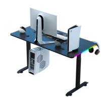 Bureau de jeu réglable en hauteur à moteur unique BEISIJIE AY-2Y, table en fibre de carbone RGB avec base en T