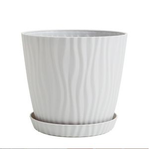 Simple <b>Plastic</b> Flower Pots With Trays Ripple Design For Home Indoor <b>Plants</b> Ivory White Jungle Green - Product Image 5