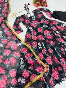 Traje de Anarkali de Georgette listo para usar de calidad superior, conjunto de vestido de trabajo con estampado Digital para niñas inspirado en Bollywood - Product Image 4