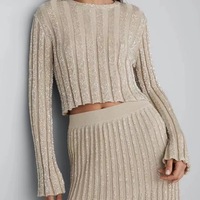Haut en maille pour femme, luxueux, haut de gamme, nouvelle collection automne, uni, décontracté, à sequins, respirant, perlé, col rond, manches longues, coupe ajustée