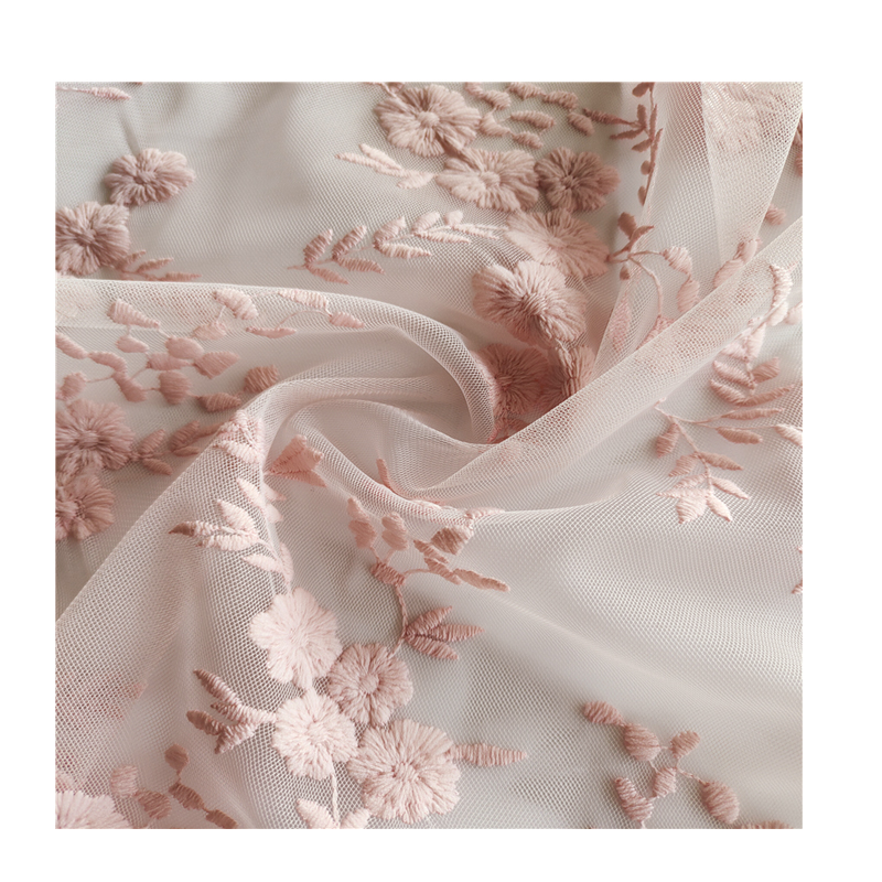 2021 Hot Light pink embroidery mesh 3d nigerian wedding lace besch wedding dress fabric