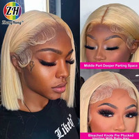 Peluca de Cabello Humano Liso Corto Estilo Bob 12A de Camboya, Rubia 613, con Encaje Frontal 13x4, el Mejor Proveedor de Pelucas para Mujeres