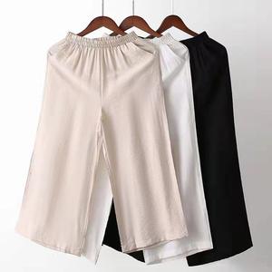 <span class=keywords><strong>Pantalon</strong></span> décontracté en coton pour femmes, coupe ample, couleur unie, <span class=keywords><strong>taille</strong></span> élastique plate et poches, pour les seniors et les mamans - Product Image 1