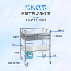 Chariot médical Saiford 650x420x800mm à double couche, silencieux, pour clinique et changement de pansements - Product Image 3