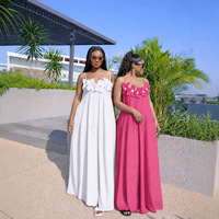 Robe longue sans dos ni manches pour les vacances, imprimé floral 3D, style décontracté, coupe ample, jupe trapèze, tissu polyester, taille mi-haute