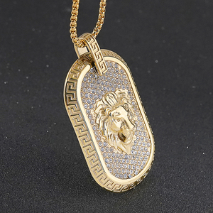 Waterproof Lion Head Pendant Marlary Fashion Necklace Design Stainless Steel Pave Zircon Diamond Lion Head Gold Pendant - Product Image 2