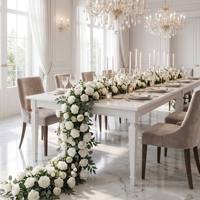 Modèles phares : Composition florale artificielle de roses rouges en soie moderne, faite à la main, réaliste, longue, pour chemin de table de mariage