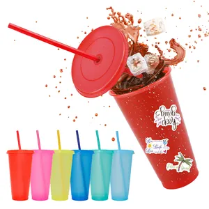 With Lids Straws 24 oz Glitter Reusable Bulk Travel Tumblers Colorful Drinking Party for Iced Coffee Smoothie Plastic Cups