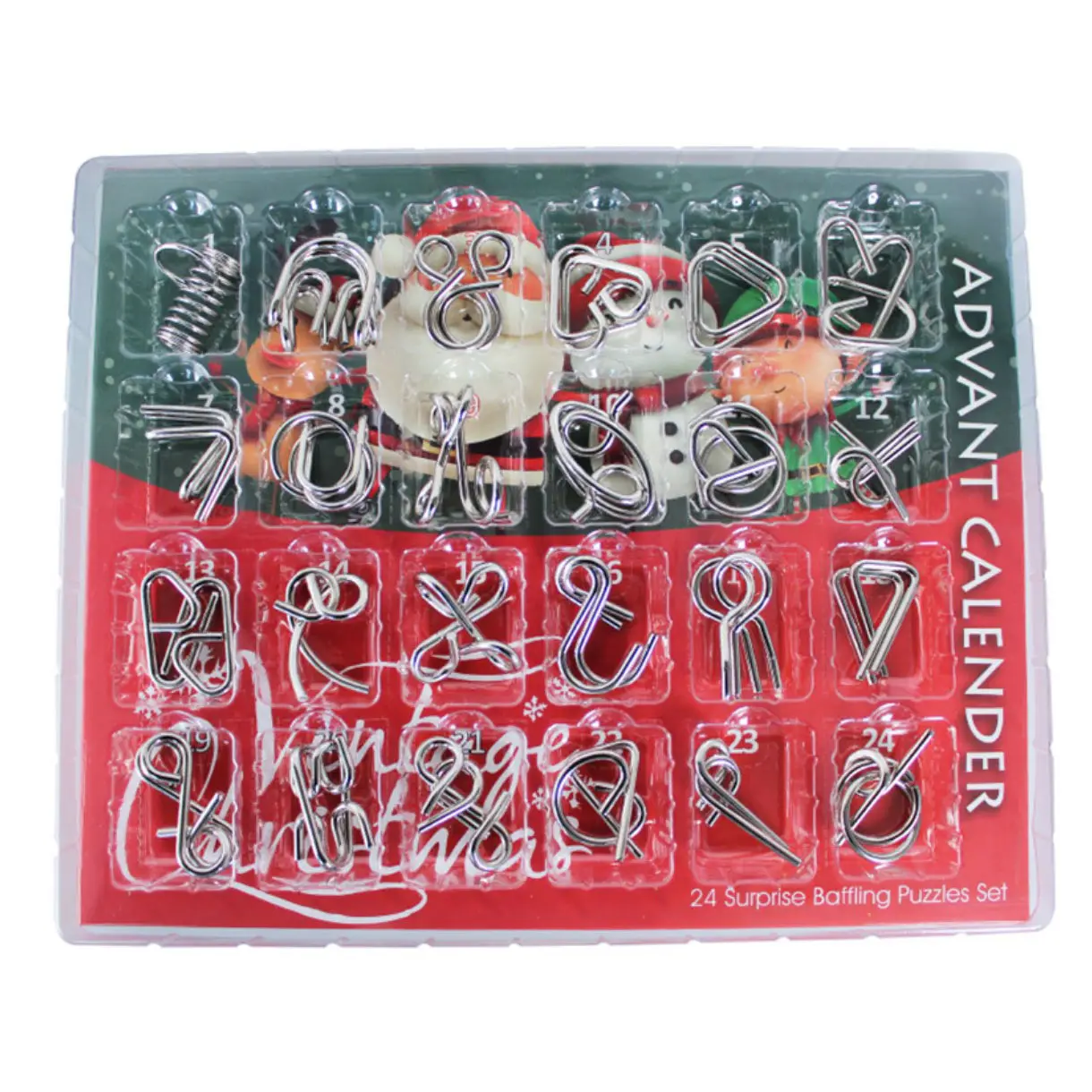 Inteligência Anel de Metal Enigma Brinquedos Calendário de Natal Cego 3D Brinquedos Quebra-cabeça 24 Peças Ferro Metal Fivela Enigma Set