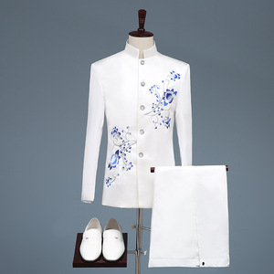 2024 nouveaux hommes Zhongshan <span class=keywords><strong>costume</strong></span> ensemble simple boutonnage plat avant <span class=keywords><strong>bleu</strong></span> <span class=keywords><strong>blanc</strong></span> porcelaine <span class=keywords><strong>mariage</strong></span> hôte <span class=keywords><strong>costume</strong></span> pour scène chœur Performance - Product Image 1