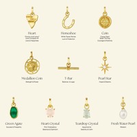 Nouveau Étanche 18k Plaqué Or En Acier Inoxydable Fer À Cheval Coin Coeur Cristal Perle D'eau Douce Vert Agate Charme Collier Pendentif